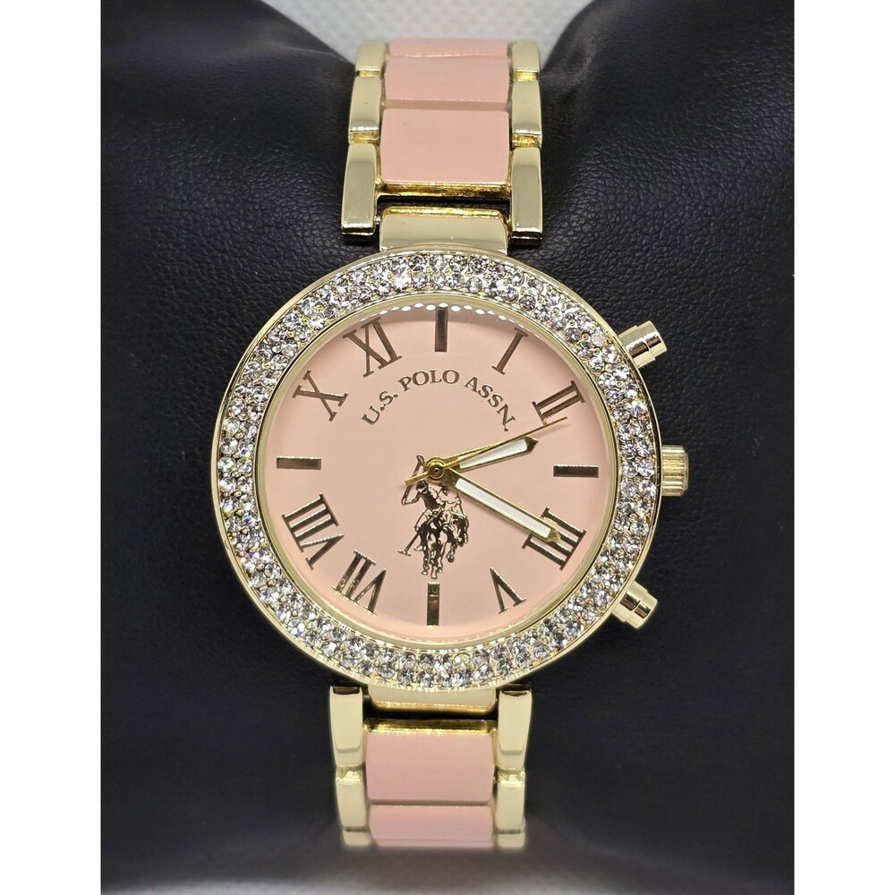 Women's U.S. Polo Assn Trendy Pink Nude Gold Tone Case Bracelet Band Watch 11 - Picture 4 of 7